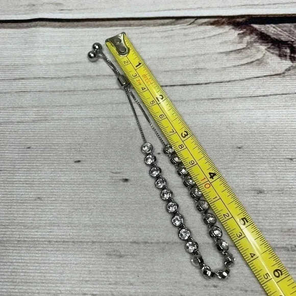 Premier Designs CZ Silver Tennis Bracelet Bezel Set Adjustable 6-10” EUC - Picture 5 of 7